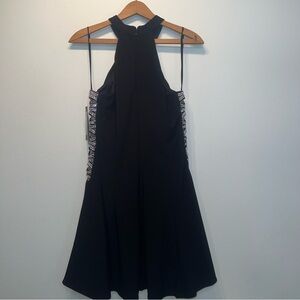 NWTS Avery G Black Cocktail Lined Dress Side Cutouts w Rhinestones & Mesh Size 8